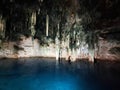 The Cenotes in Yucatan, Mexico with sedimentary rocks that infiltrate rainwater and form large caverns or water reservoirs