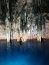 The Cenotes in Yucatan, Mexico with sedimentary rocks that infiltrate rainwater and form large caverns or water reservoirs