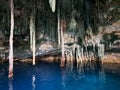 The Cenotes in Yucatan, Mexico with sedimentary rocks that infiltrate rainwater and form large caverns or water reservoirs