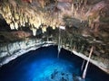 The Cenotes in Yucatan, Mexico with sedimentary rocks that infiltrate rainwater and form large caverns or water reservoirs