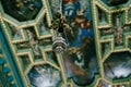 Censer decorated with oak leaves hangs from the ceiling of the Church of Our Lady of the Rocks Royalty Free Stock Photo