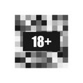 Censor icon with black 18 plus on white background. Isolated vector