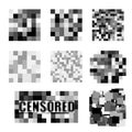 Censored pixel sign set. Black censor bar concept. Censorship rectangle. Vector illustration.