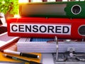 Censored on Red Ring Binder. Blurred, Toned Image. Royalty Free Stock Photo