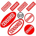 Censored set of red round and square rubber stamps Royalty Free Stock Photo