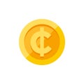 Cent currency symbol on gold coin flat style