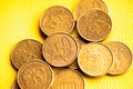 50 Cent Euro Coins On Yellow Background Royalty Free Stock Photo