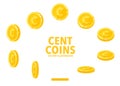 Cent sign gold coin isolated on white background.