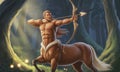 Centaur Archer Aiming Bow in Enchanted Forest with Soft Lighting Royalty Free Stock Photo