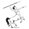 Centaur girl with spear. Vector Ink Style Outline Drawing