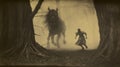 Demonic-style Horseback Riding In Haunting Woods: A Captivating Image