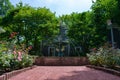 The Centennial Fountain at the Merrick Rose Garden in Evanston Illinois