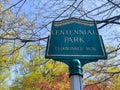 Centennial Park sign on beautiful spring day