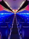 Center aisle of empty airplane