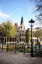 Center of Amsterdam, old traditional houses along the canal Royalty Free Stock Photo