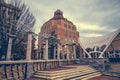 View of Asheville City Hall at sunset.