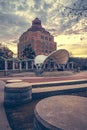 View of Asheville City Hall at sunset.