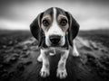 Black and White beagle staring into camera