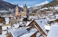 Briancon in winter with the famous Collegiale Church of Our Lady and Saint-Nicholas. Hautes-Alpes, Alps, France