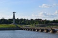 Center Cheboksary with a pedestrian bridge and mother patroness