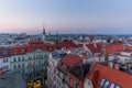 The center of the city of Brno in the Czech Republic during a dramatic sunset captured from a beautiful view on the Old Tower