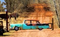 Center City Minnesota Vintage Buick side panel gate on a dirt road with metal bison. Roadside attraction