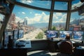 Center with computers for traffic control in the city. Room filled with lots of computer monitors