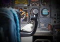 Center console and throttles in airplane Royalty Free Stock Photo