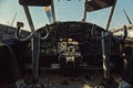 Center console and throttles in an old airplane