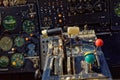 Center console and throttles in an old airplane