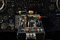 Center console and throttles in an old airplane