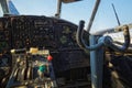 Center console and throttles in an old airplane