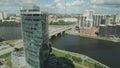 The center of Ekaterinburg skyline, street of Yeltsin. Skyscraper Iset tower, the Central promenade of the river, the