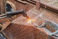 Center Frame of Car Body Part Removal by Oxygen Acetylene Cutting Torch Royalty Free Stock Photo