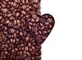 heart with coffee beans half coffee beans on a white background Royalty Free Stock Photo