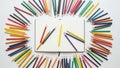 The center of the image surrounded by an array of colored pencils Royalty Free Stock Photo