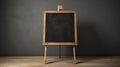 chalkboard A-frame on wooden floor with black wall background