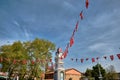 Center of the iznik city with sculpture covered by iznik tiles and hagia sophia