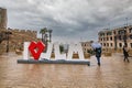 center of jerusalem. Central square, administrative buildings, large houses, few people, rain