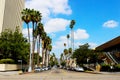 The center of the Koreatown area in Los Angeles. View of the roadway and the in