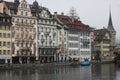 Center of Lutzern, Switzerland in grey colour. December 2017. Editorial