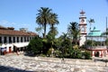 Center of the magical town Cuetzalan Pueblo with view of the government palace, kiosk and the church of San Francisco de Asis