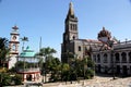 Center of the magical town Cuetzalan Pueblo with view of the government palace, kiosk and the church of San Francisco de Asis