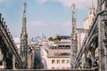 Center of Milan city top view from roof main Milan Cathedral Duo
