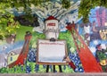 Center portion of `Frisco, Past and Present` by artist Joshua Boulet beside Gazebo Park in historical downtown Frisco, Texas. Royalty Free Stock Photo