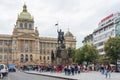 Center of the Prague: Wenceslas square, the equestrian statue of Saint Wenceslas, Neorenaissance National Museum in Prague.