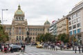 Center of the Prague: Wenceslas square, the equestrian statue of Saint Wenceslas, Neorenaissance National Museum in Prague.