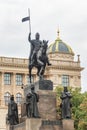 Center of the Prague: Wenceslas square, the equestrian statue of Saint Wenceslas, Neorenaissance National Museum in Prague.