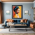 In the center of the room, there is a stunning horizontal frame masterpiece mockup hanging on the wall.