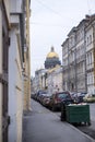Center of Saint Petersburg, buildings, cars, dome of St. Isaac`s Cathedral